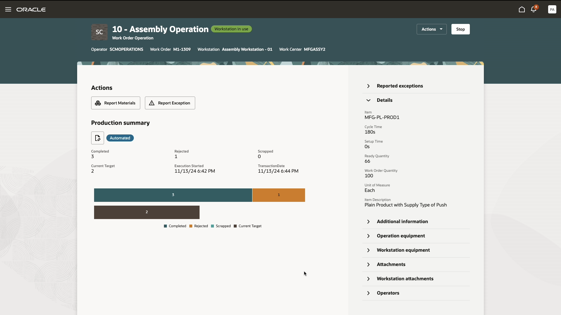 View Connected Equipment's Execution Progress
