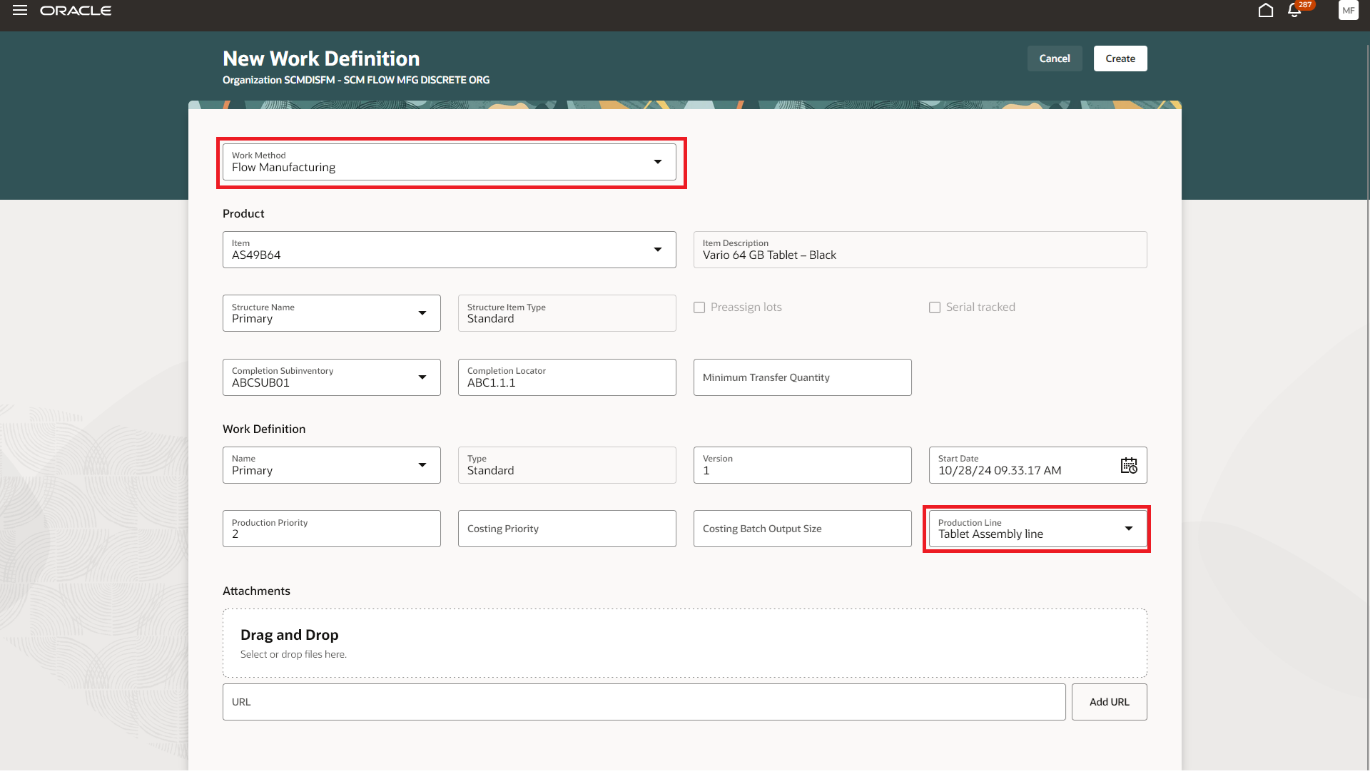 Create a Flow Manufacturing Work Order