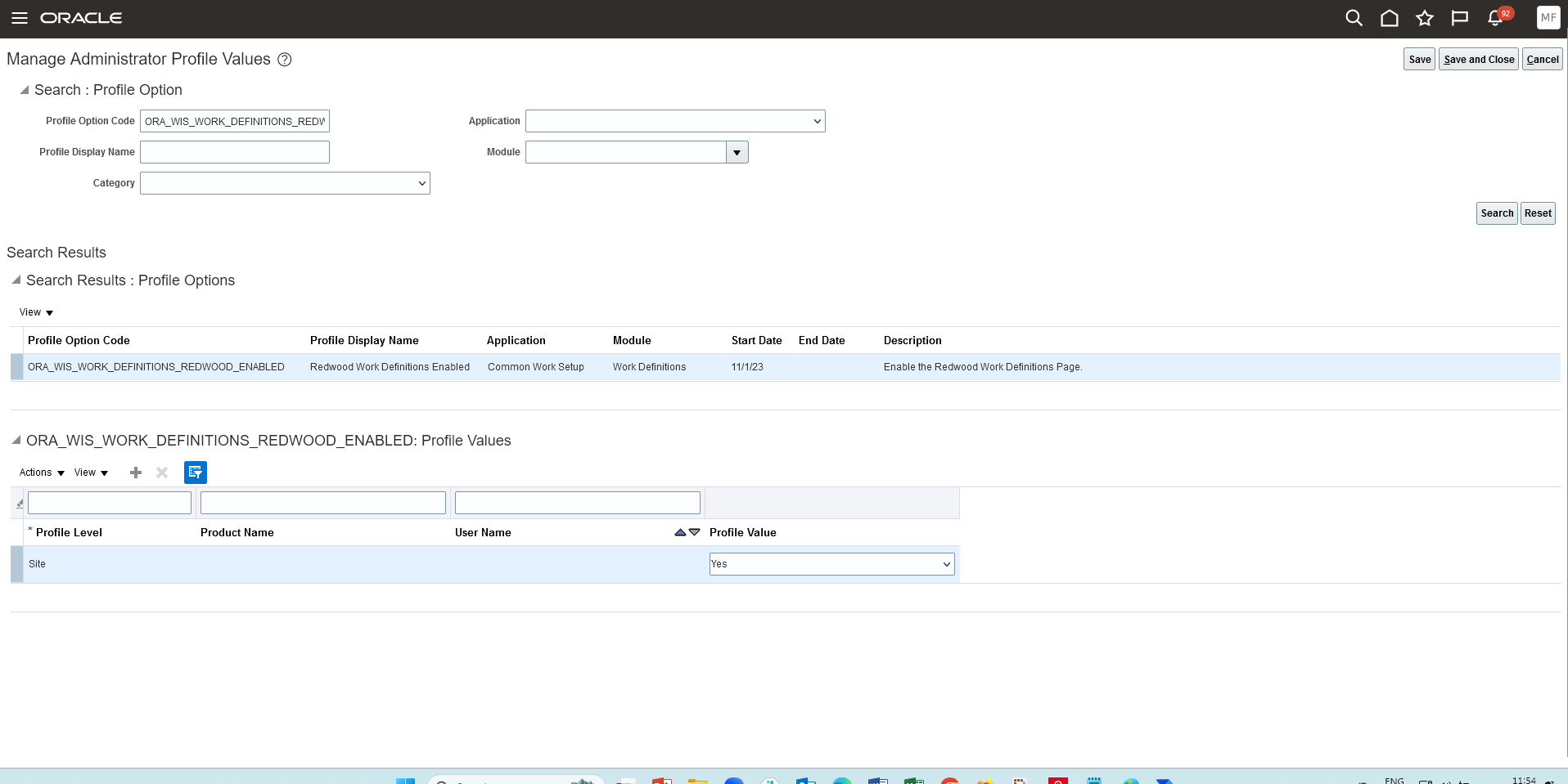 Profile Option for Accessing Work Definition Using Redwood User Experience