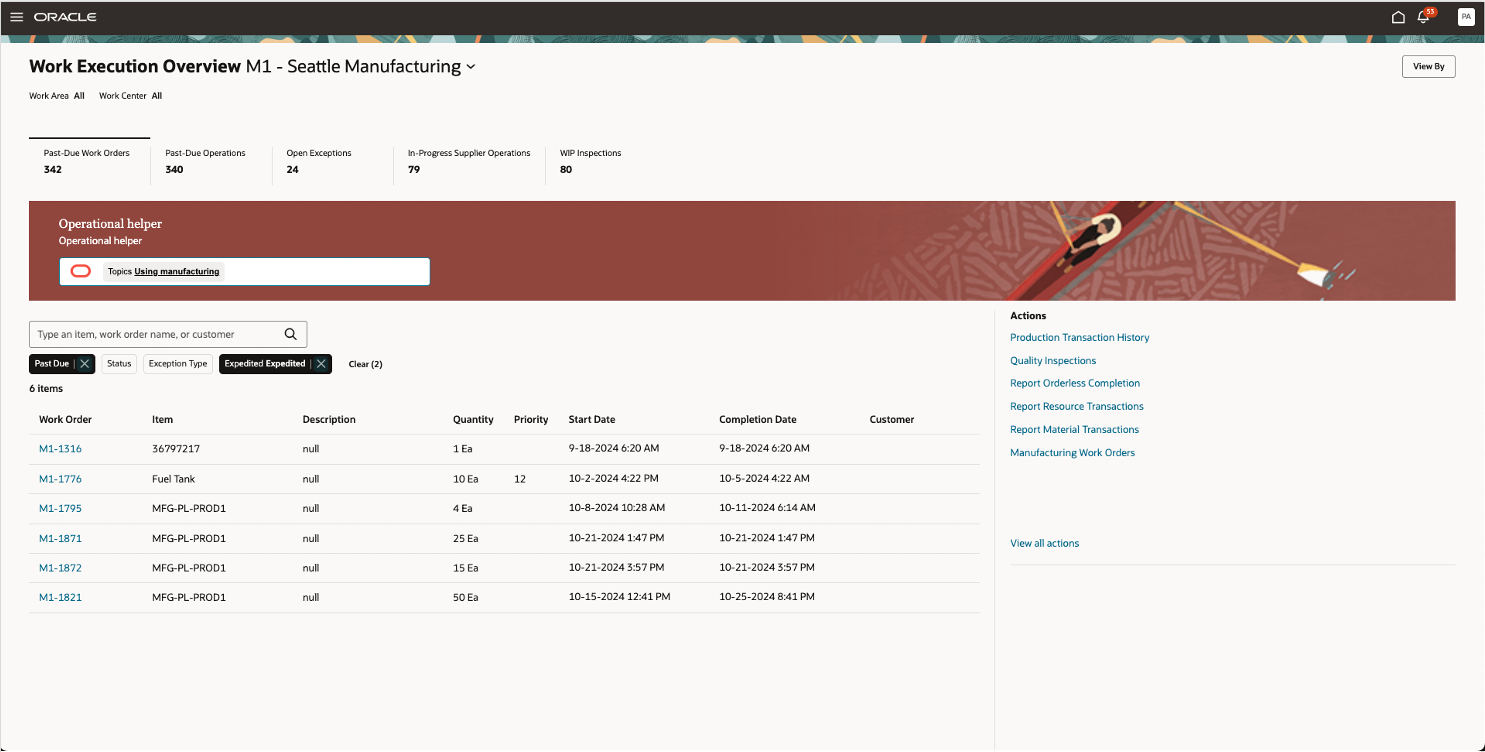 Work Execution Landing Page