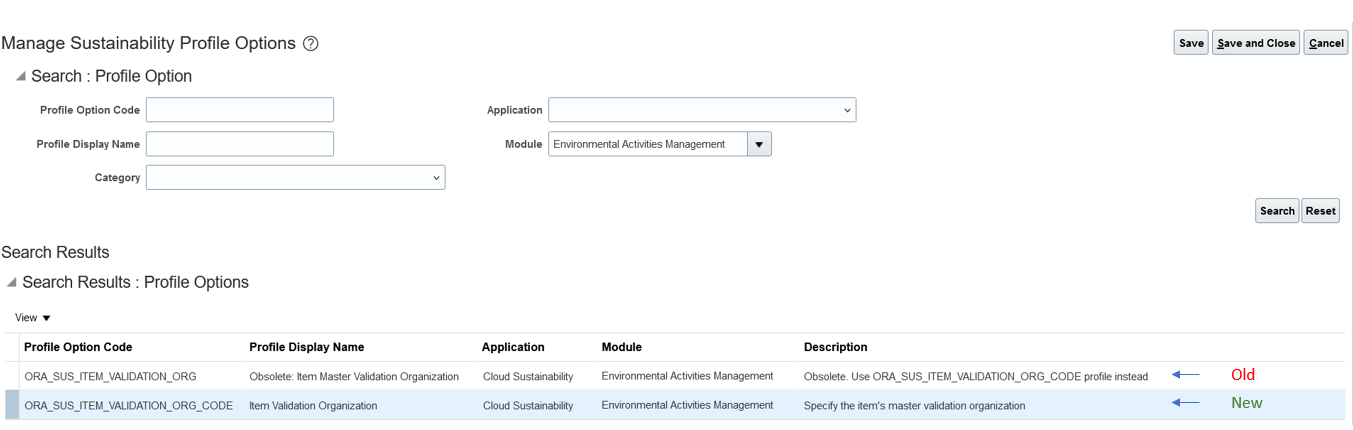 Manage Sustainability Profile Options