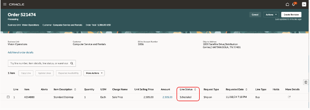 Validate line status of the order