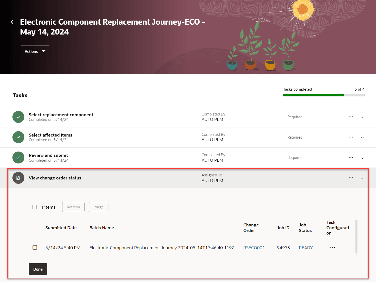 Status Of the Batch Submitted for Replacing Components