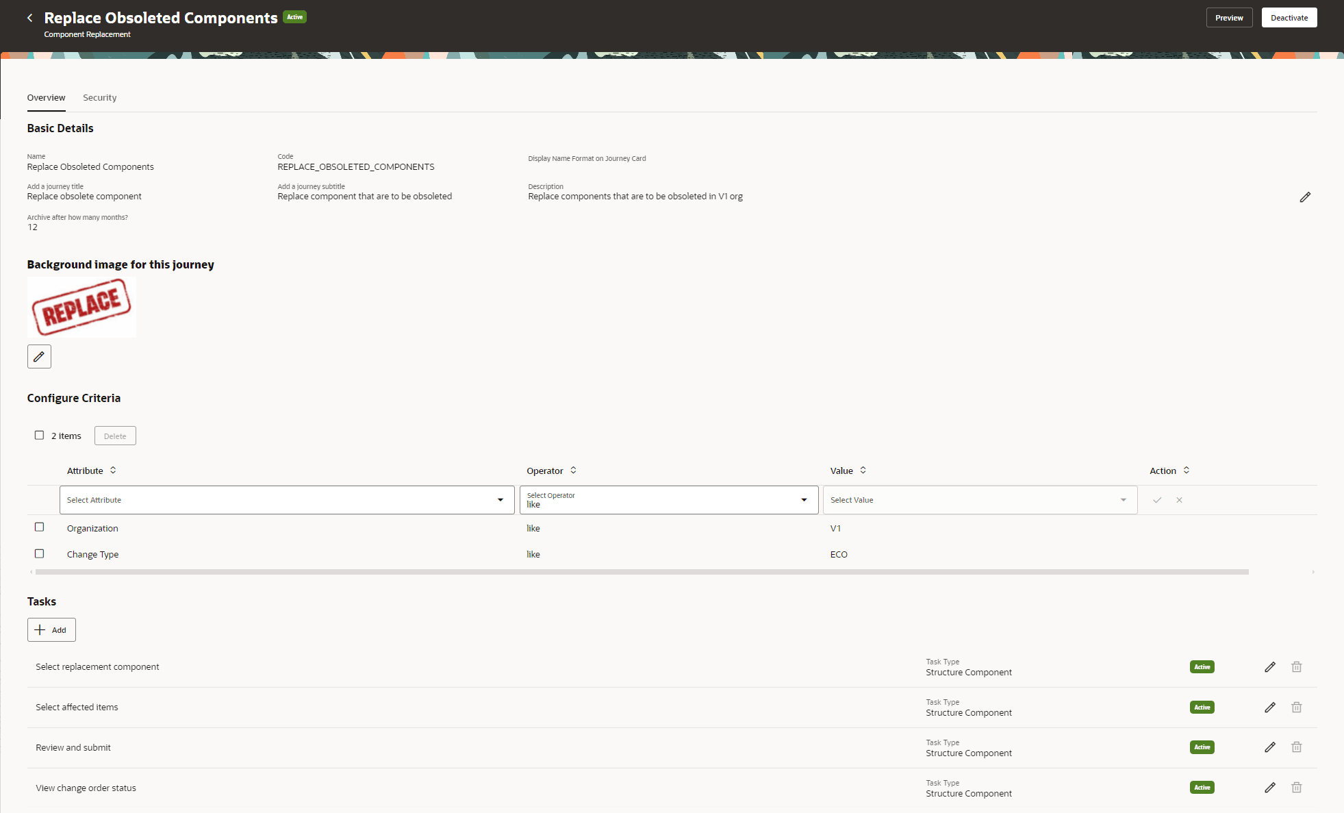Configure Component Replacement Tasks
