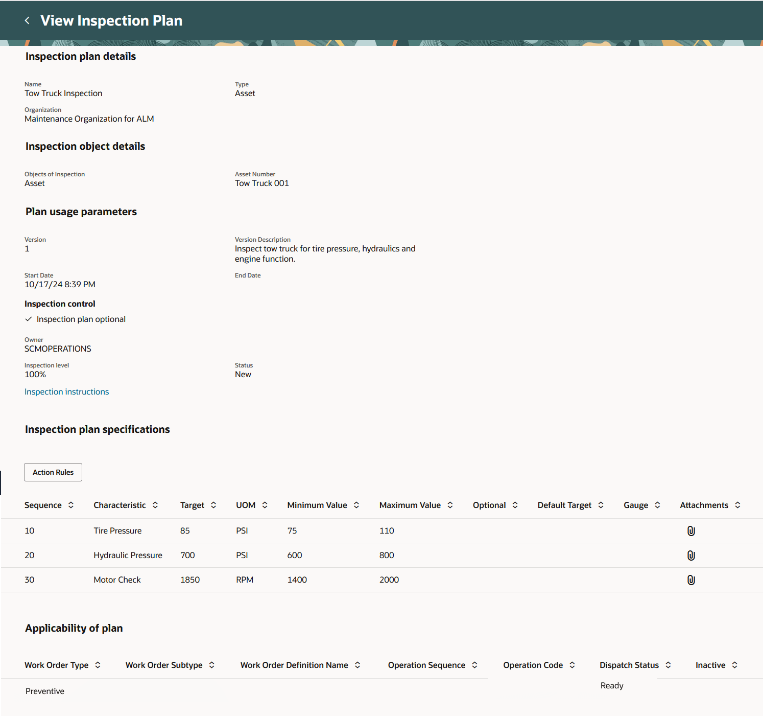 View Inspection Plan Page