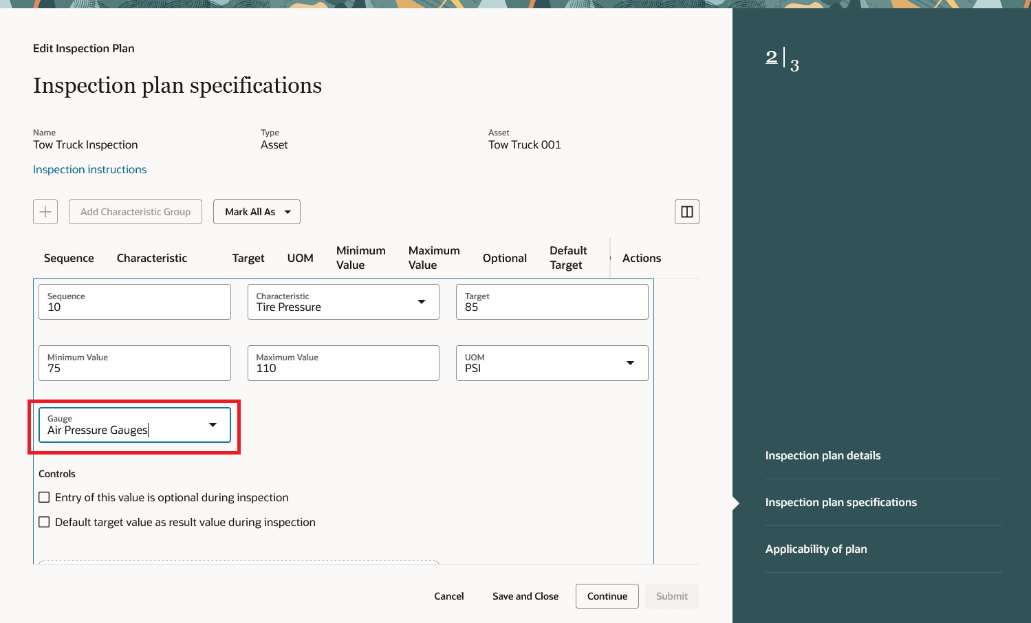 Specify Gauge Type for Collecting Results while Defining Inspection Plan
