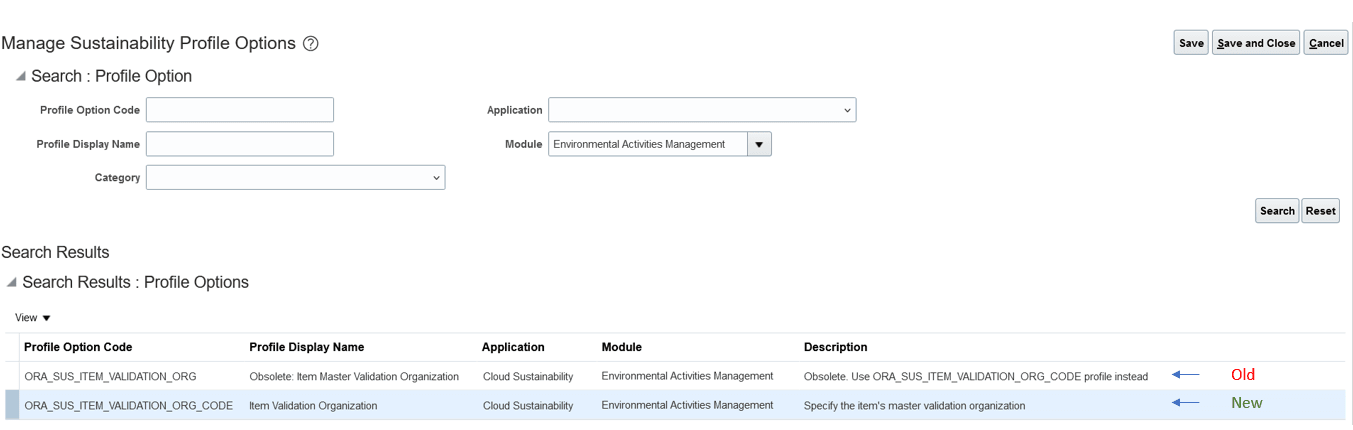 Manage Sustainability Profile Options