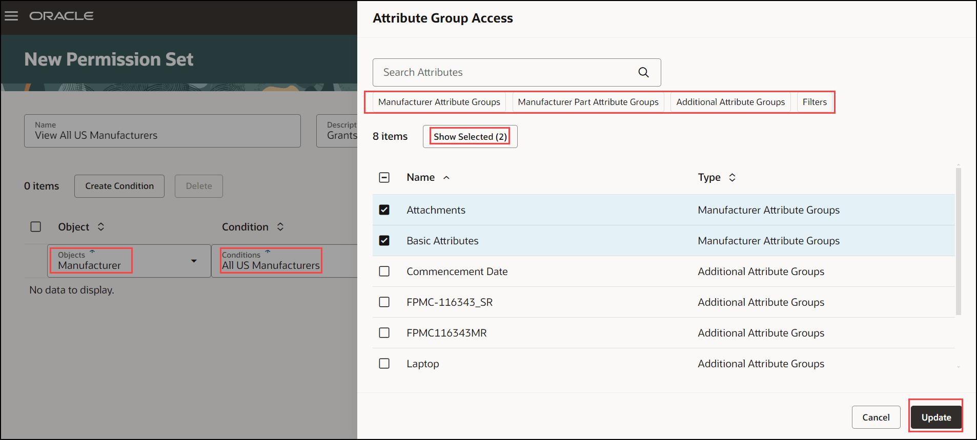 Select the Attribute Groups for the Manufacturer