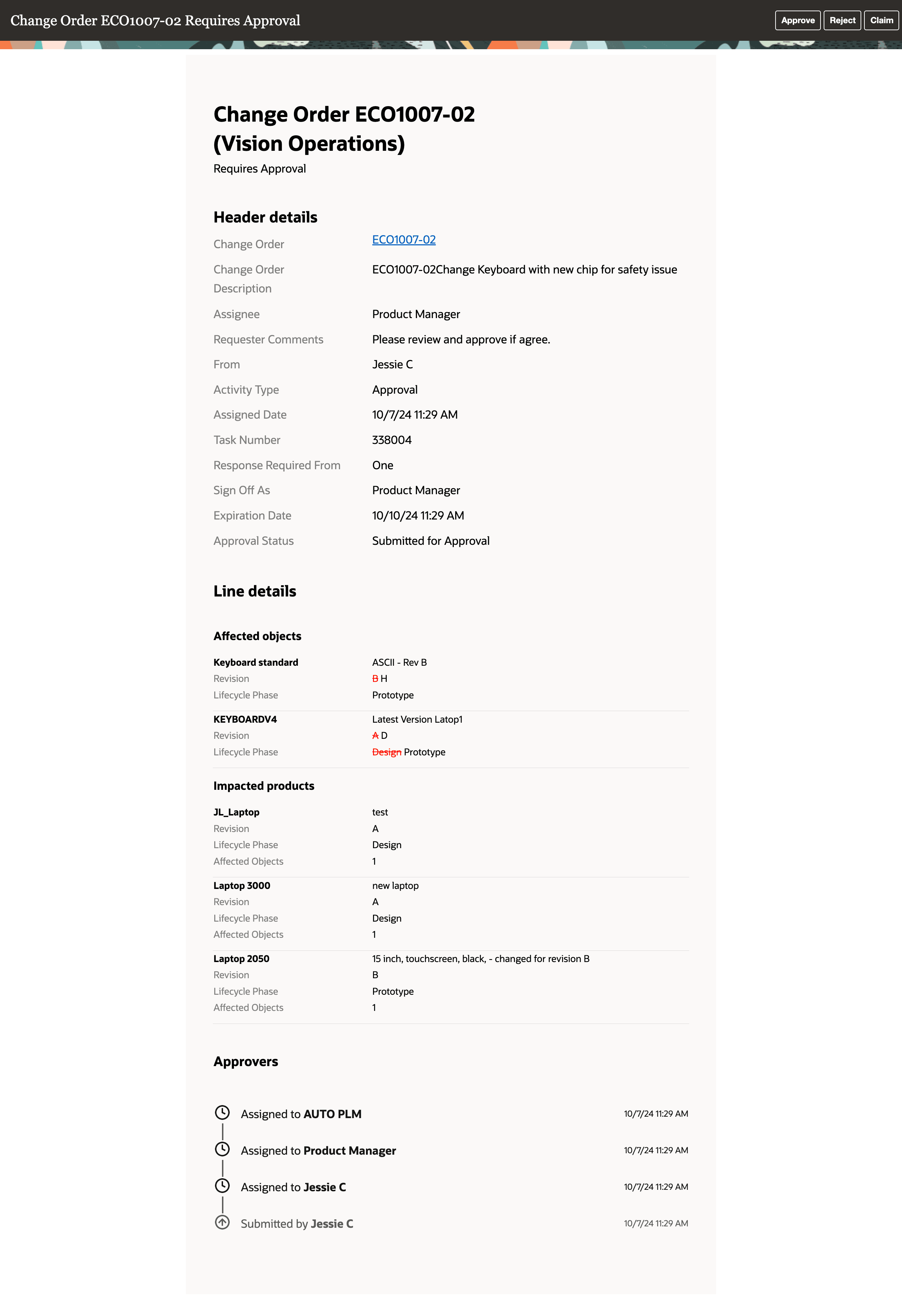Caption: Change Order Approval Online Notification