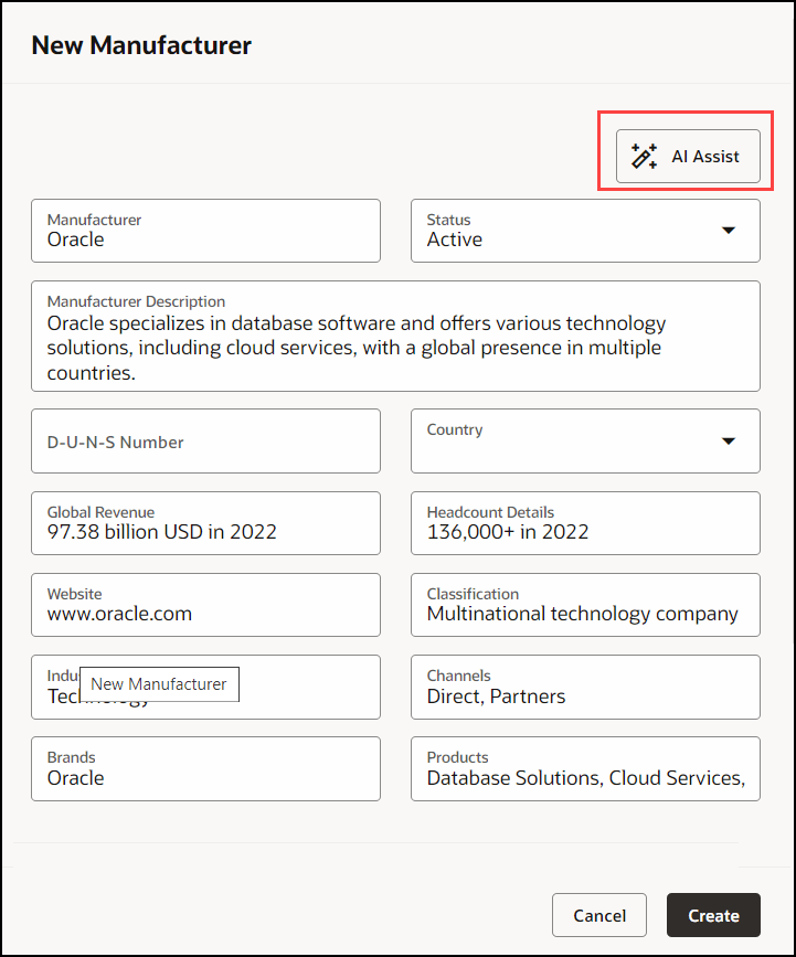 Company Profile Attributes Generated Using AI Assist