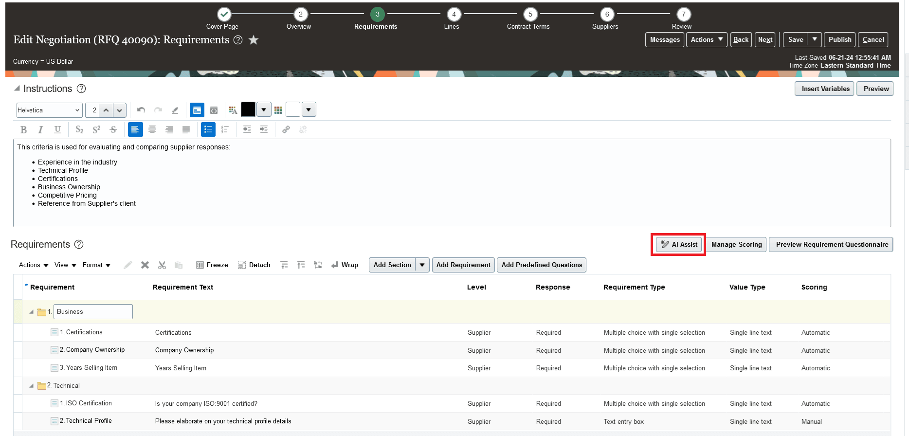Use AI Assist to navigate to Generate Requirements Page