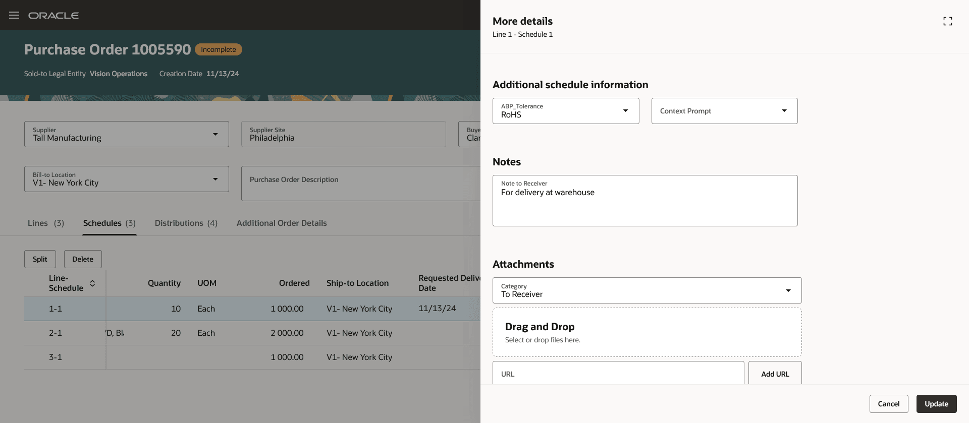More Details Drawer on PO Schedules