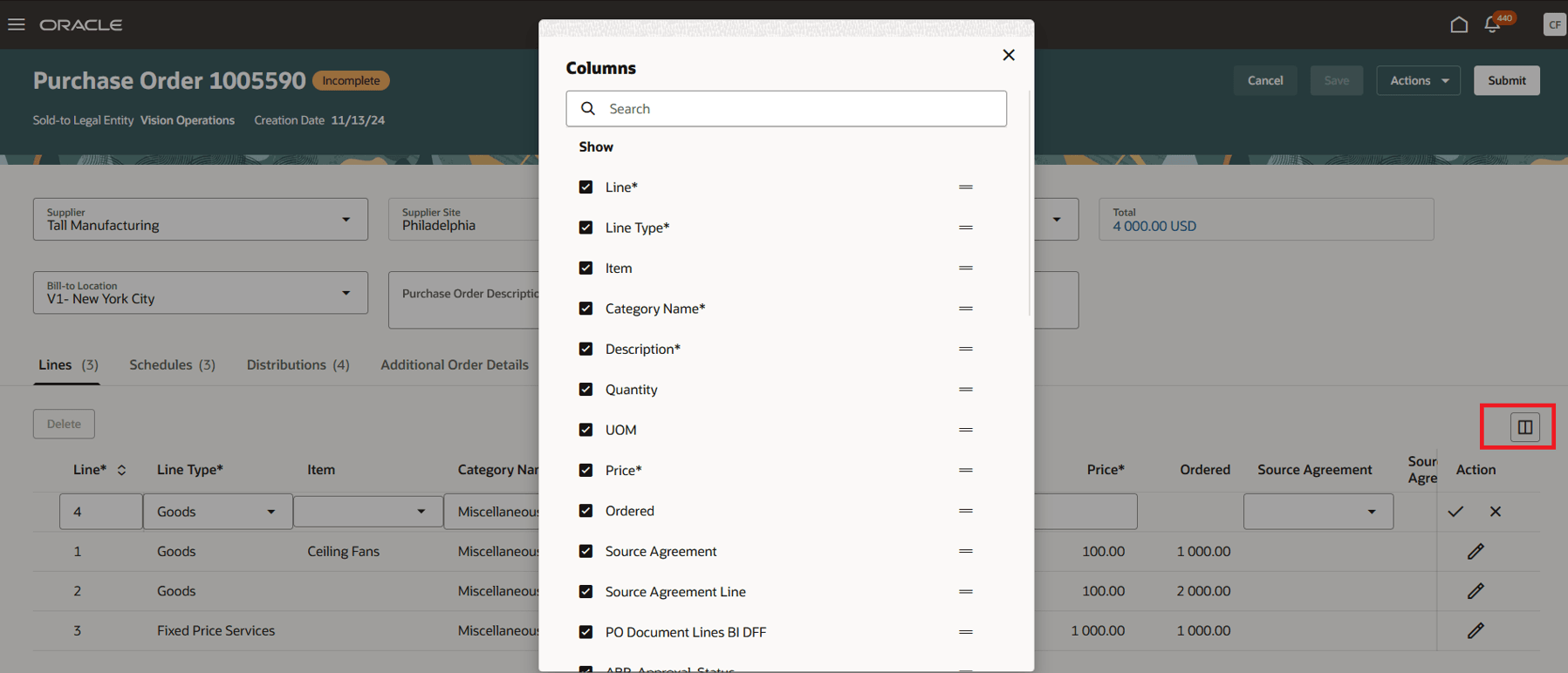 Column Selector on PO Line