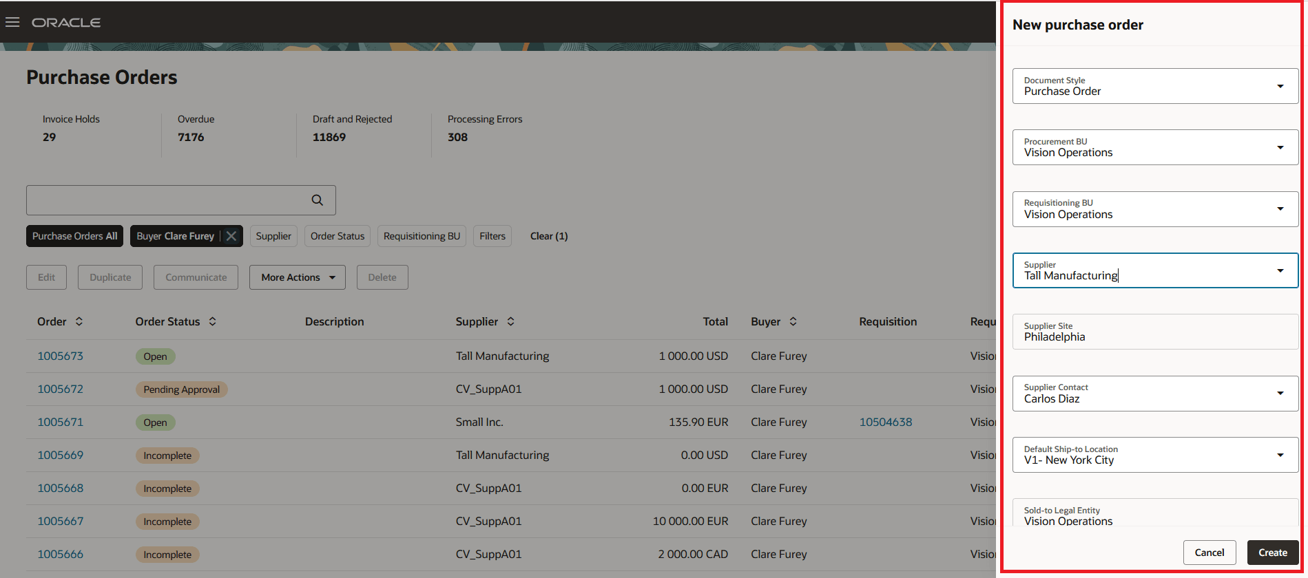 Enter Key Attributes on Purchase Order Header