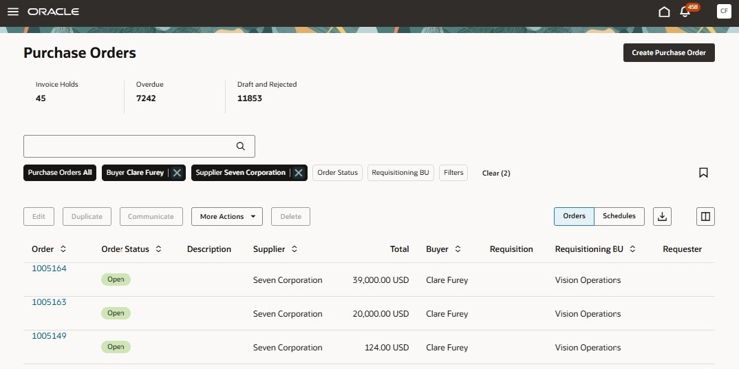 Redwood Manage Purchase Orders