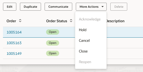 Purchase order actions