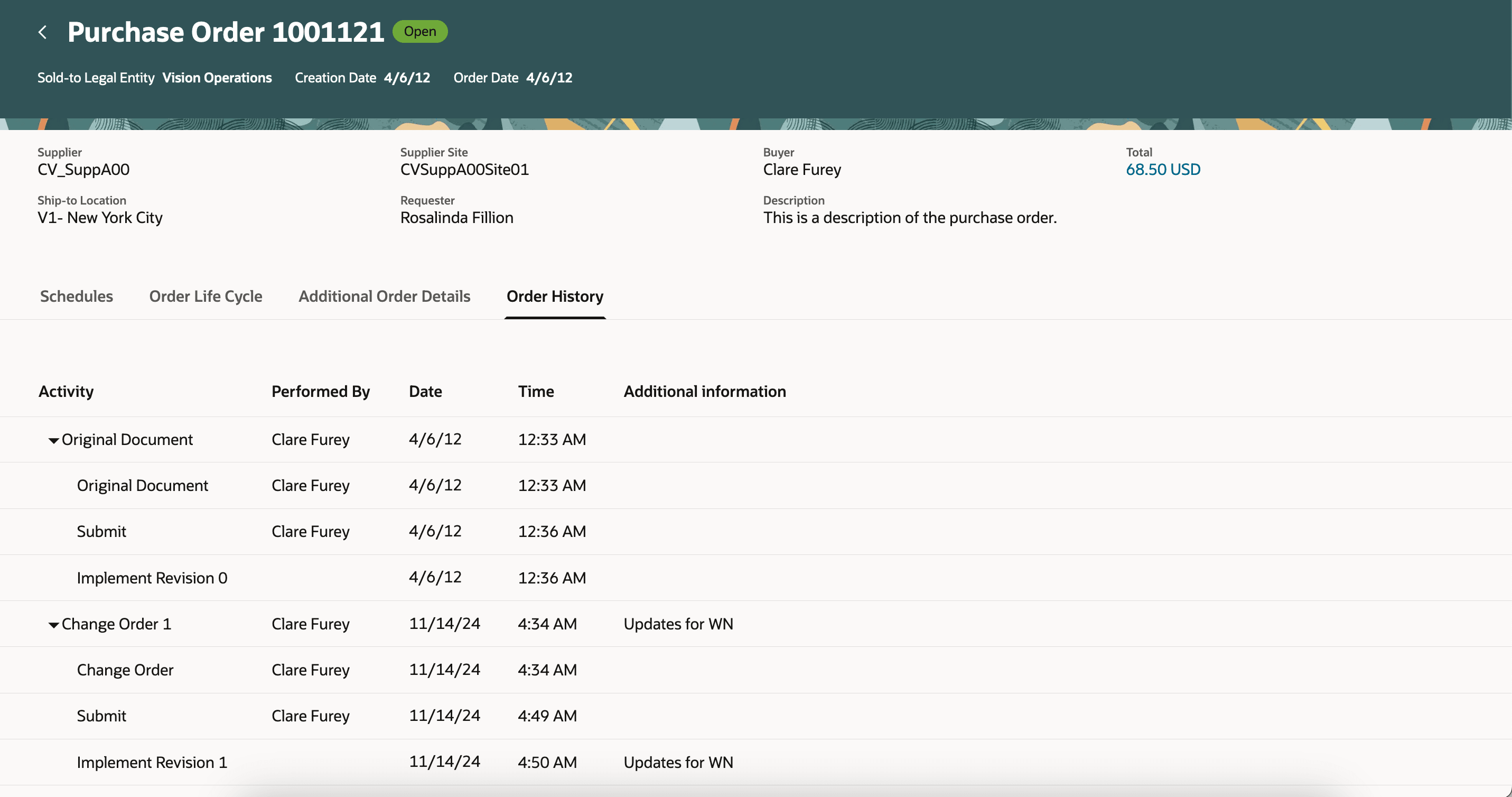 View Purchase Order - Order History