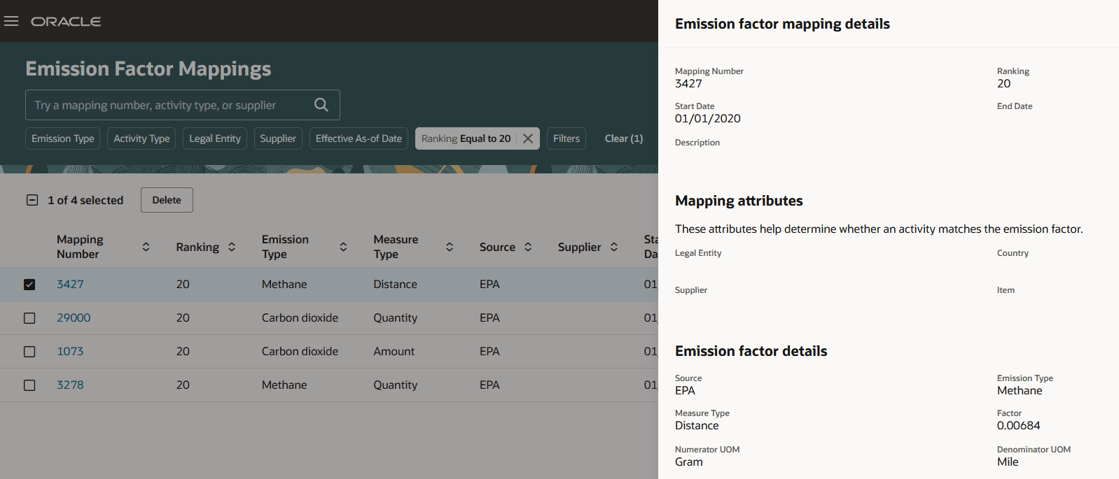 Emission Factor Mappings Details Drawer