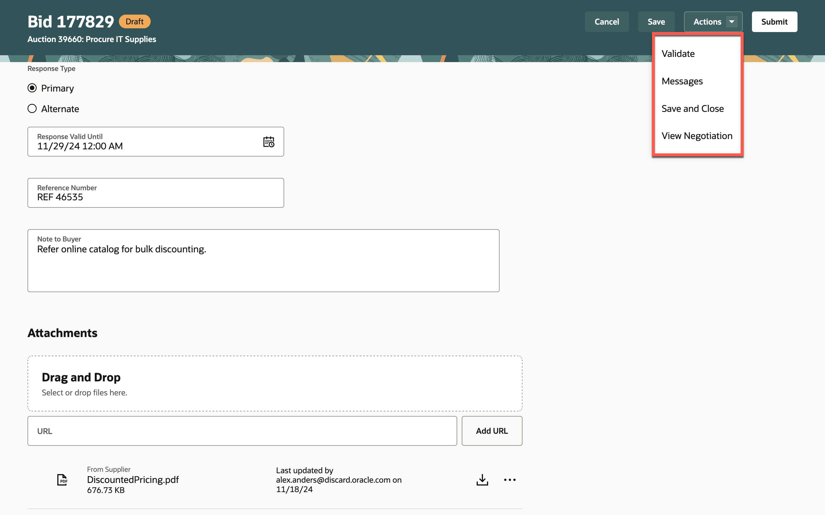 Create Response - Navigation and Attachments