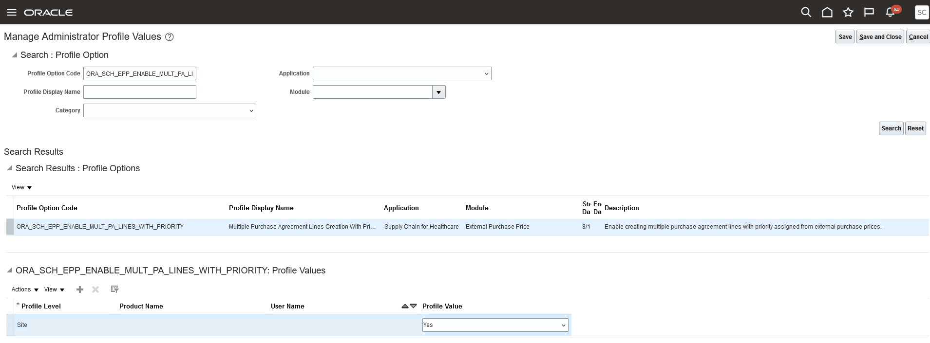 Profile option set up