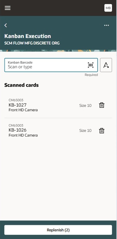 Scan and replenish kanban cards
