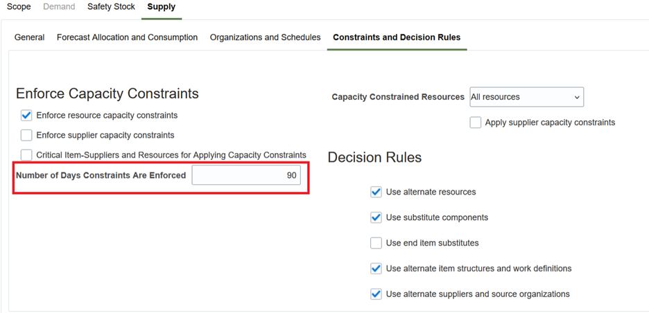New plan option: Number of Days Constraints Are Enforced