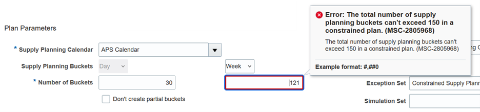 Plan Parameter: Error if total number of planning buckets exceeds 150