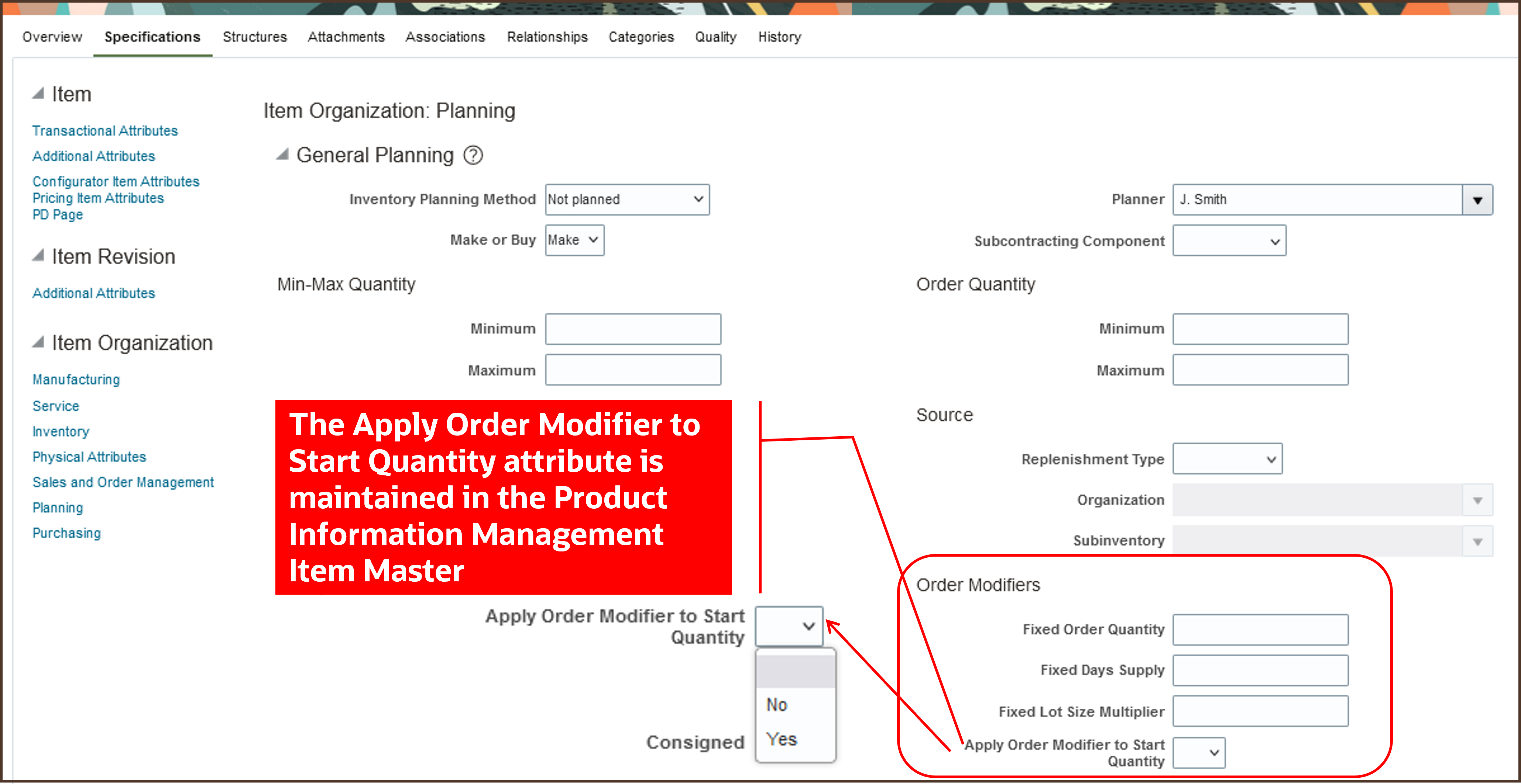 Apply Order Modifier to Start Quantity Field