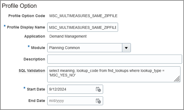 Values for Profile Option Code Named MSC_MULTIMEASURES_SAME_ZIPFILE