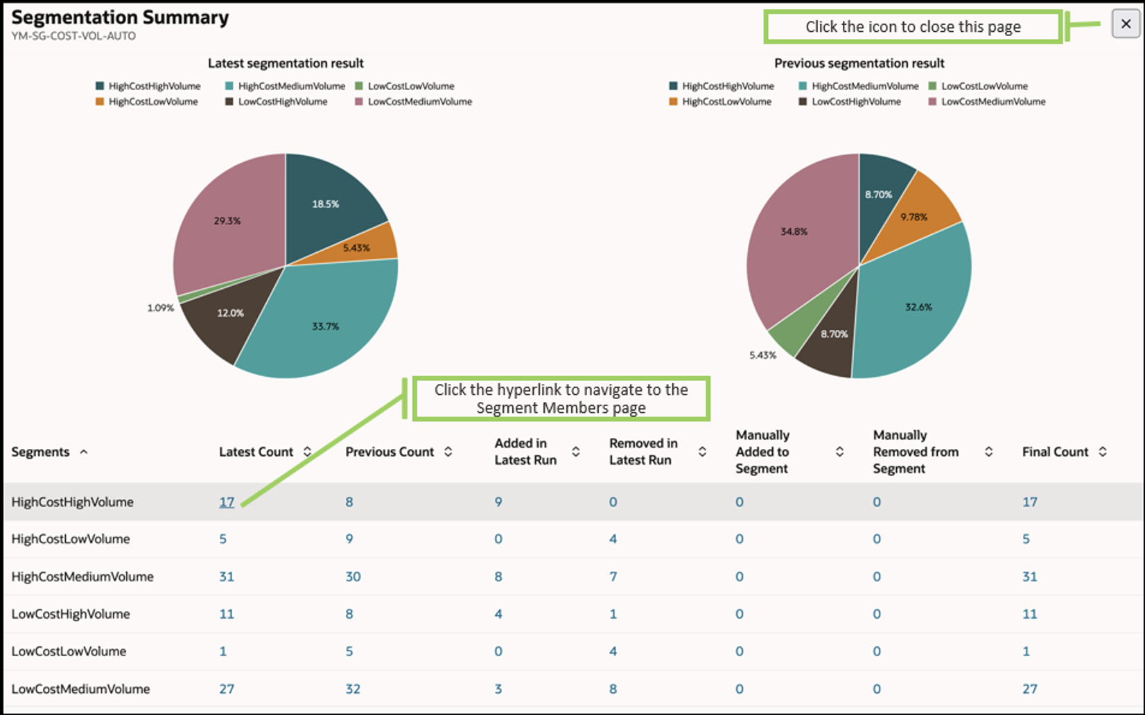 Segmentation Summary Page