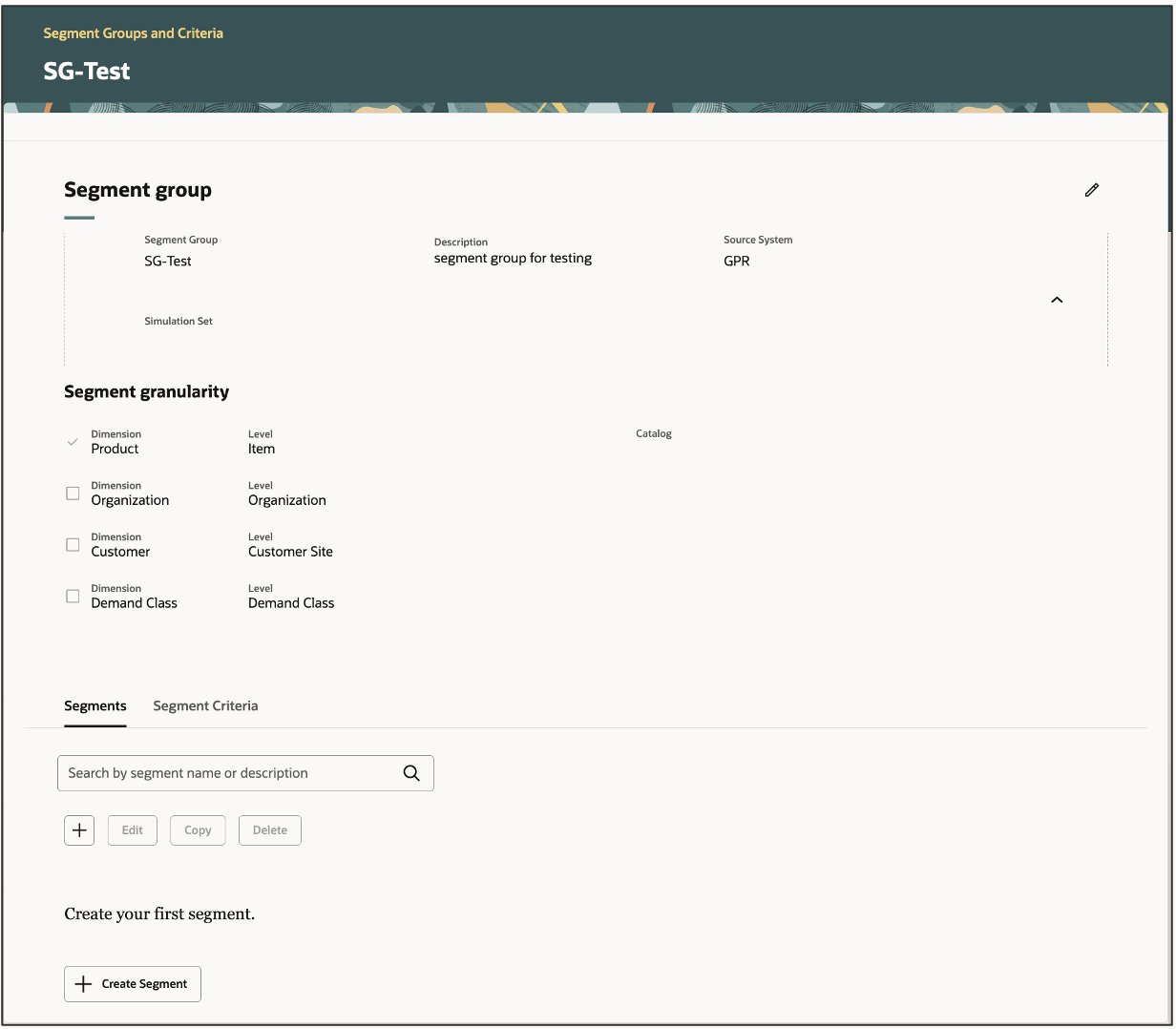 Page for New Segment Group