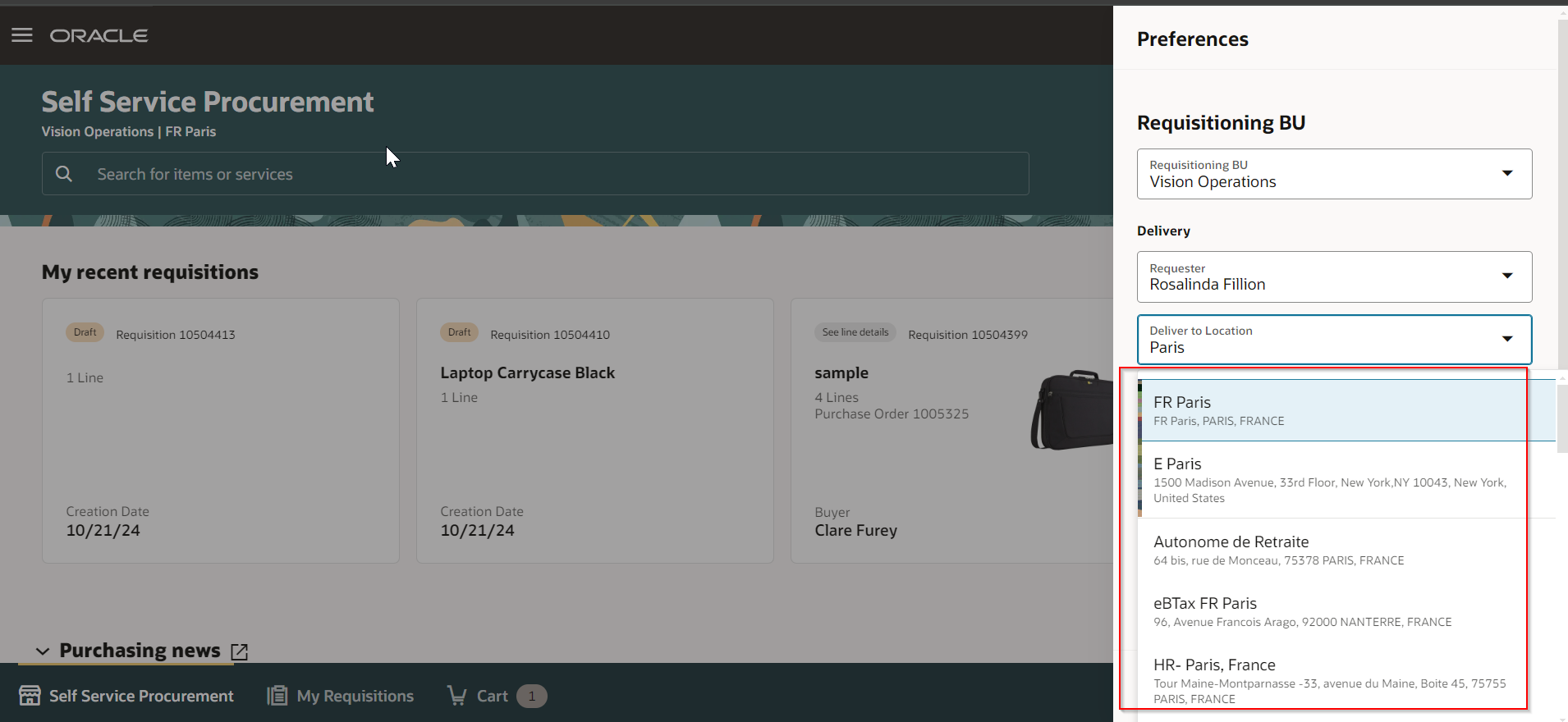 Filtering Recently Used Deliver-to Locations