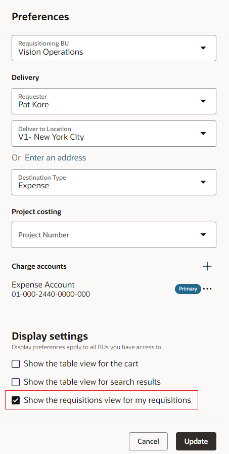 Preferences Display Settings