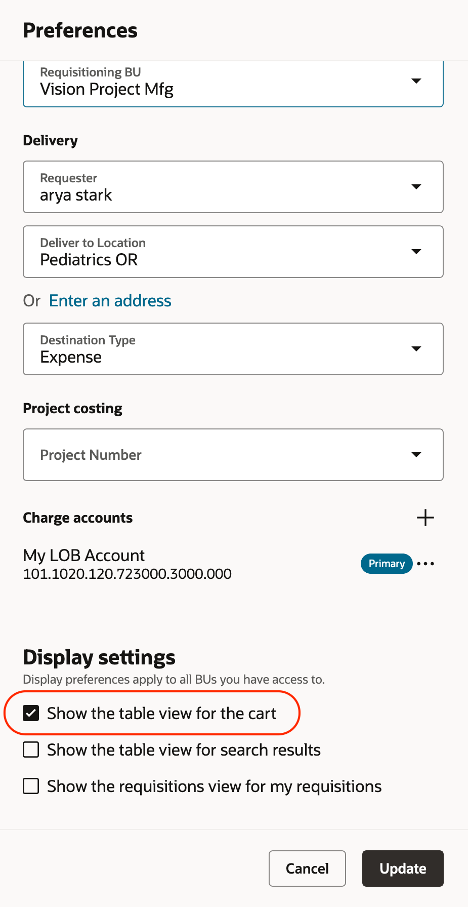 Display Setting in the Preferences