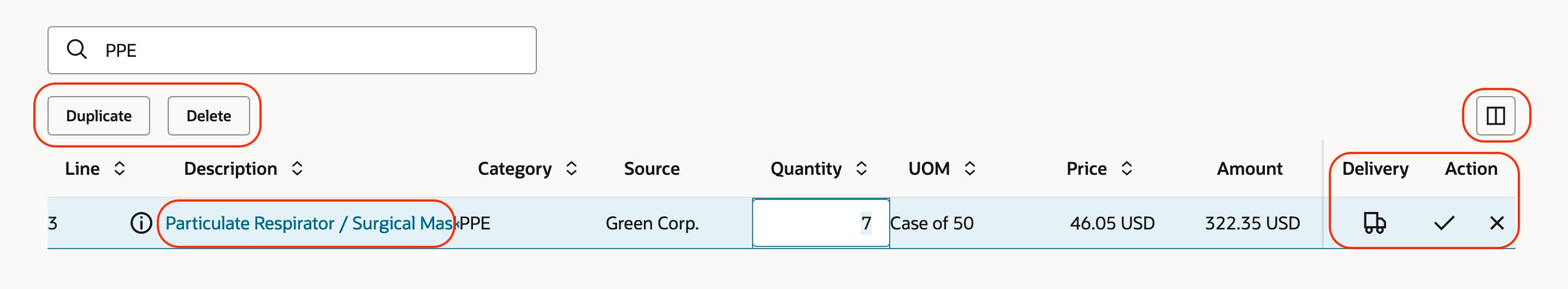 Search Lines And Available Actions on Lines