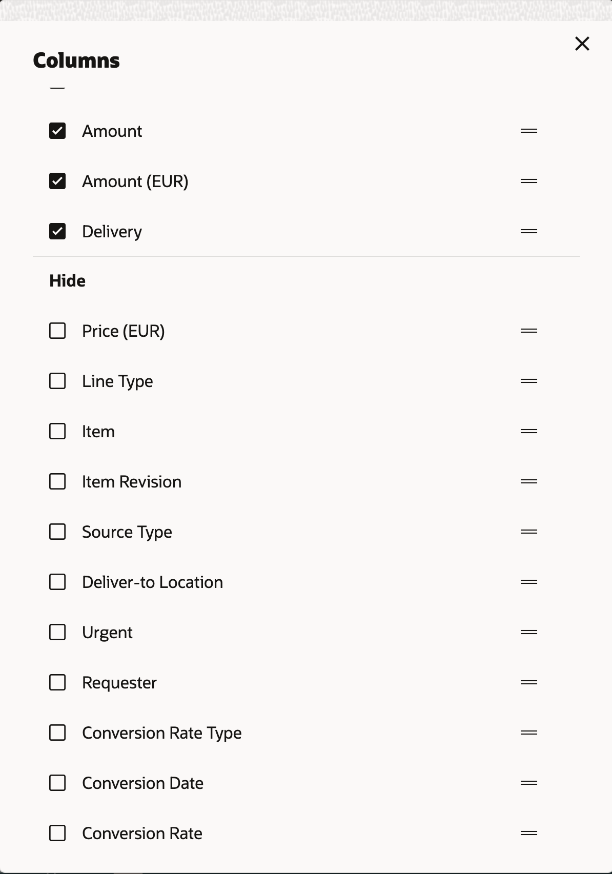 Show or Hide and Reorder Columns