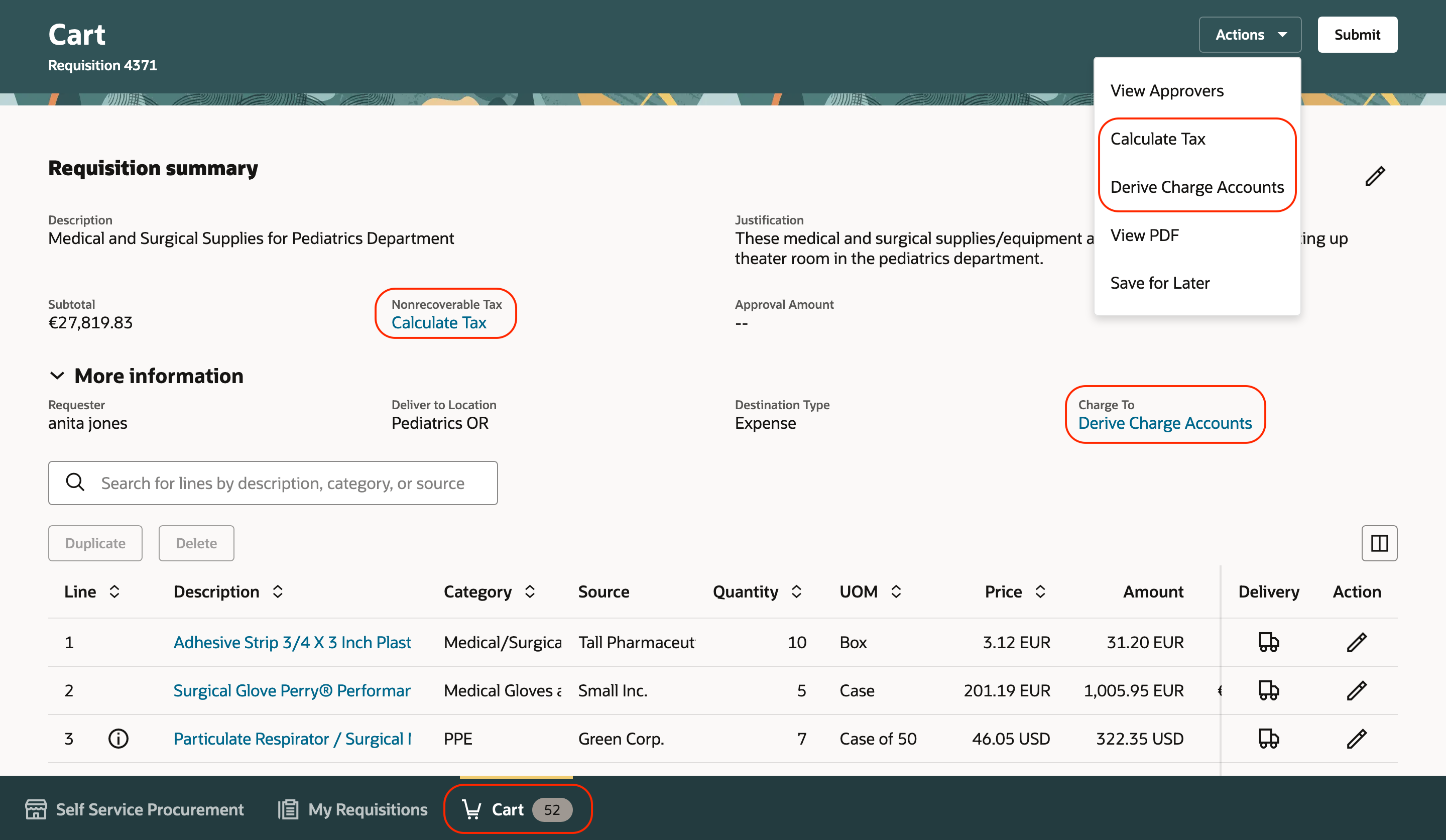 Additional Actions for Large-Volume Requisitions