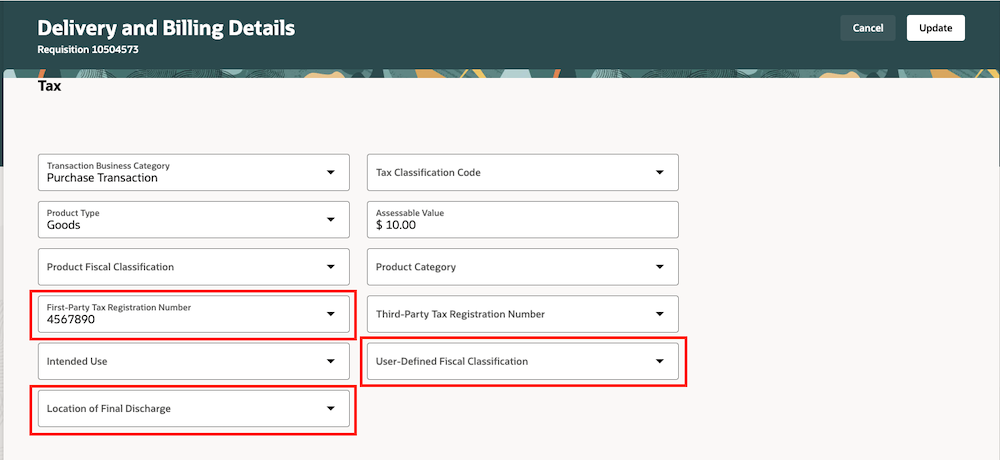 Specify Values for Additional Tax-Determinant Attributes at the Line Level