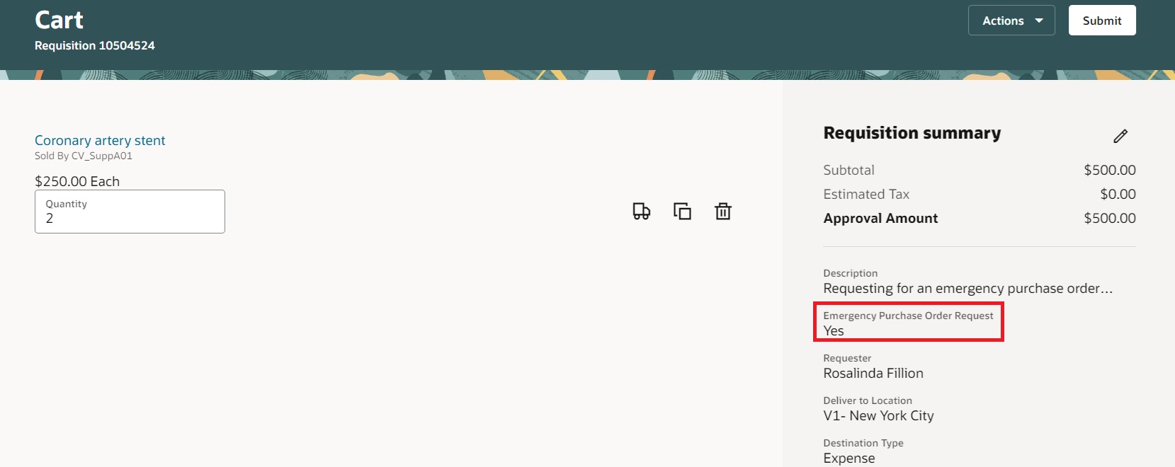 View the flag on requisition header summary