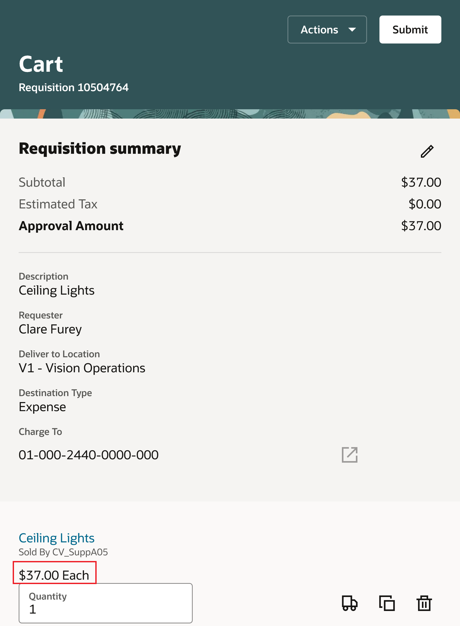 Price Applied to the Item