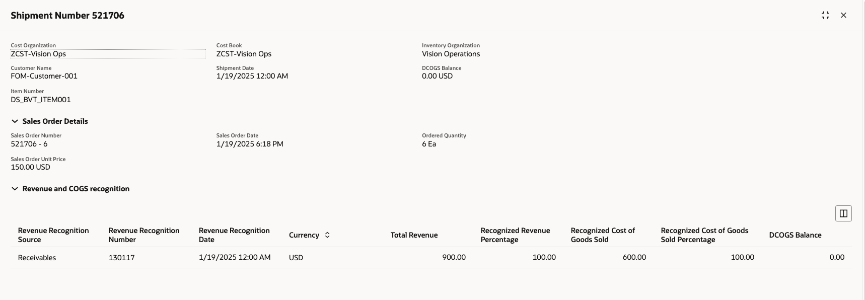 Shipment and revenue details
