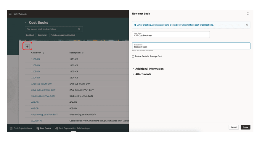 Create a new cost book