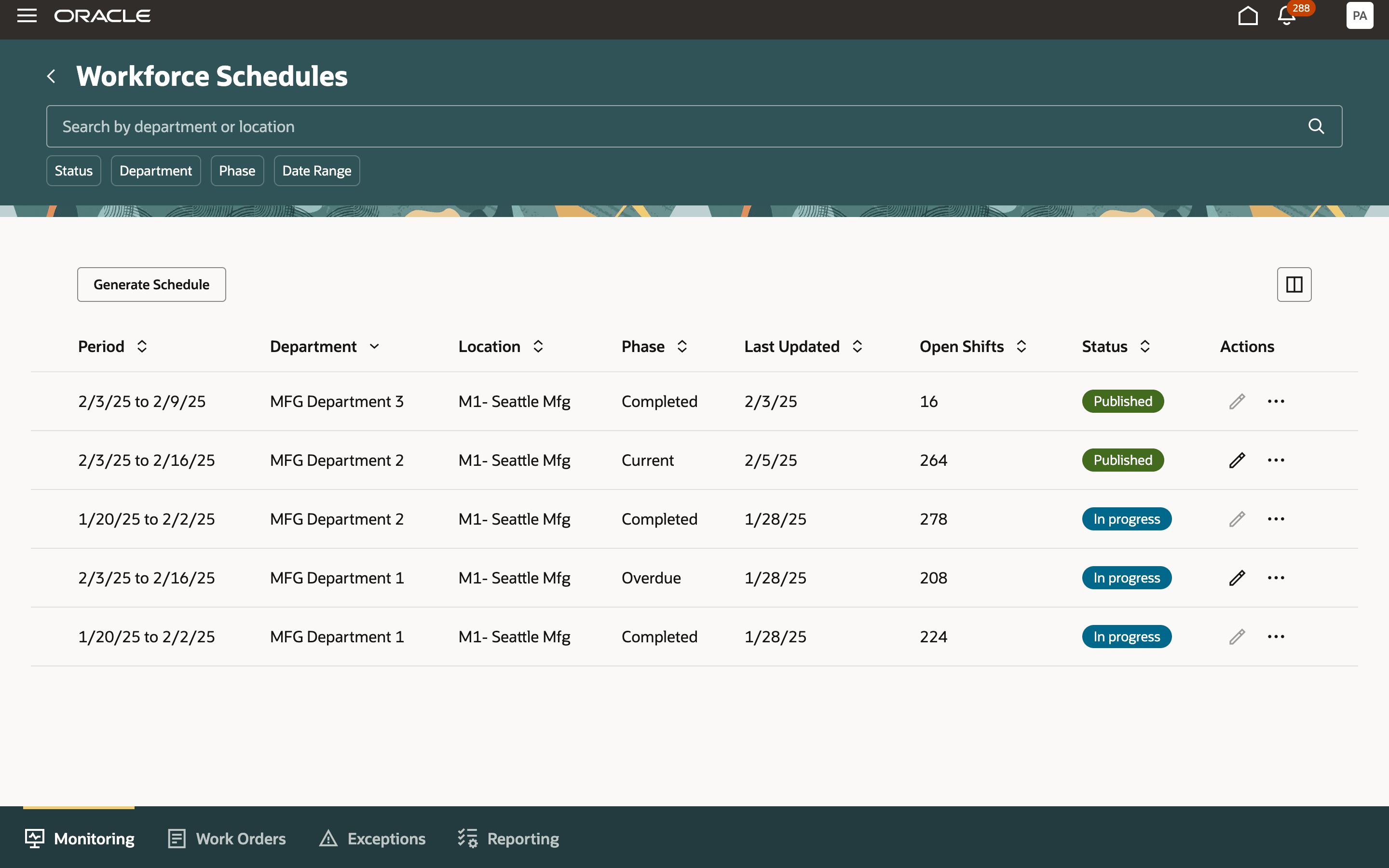 Access Workforce Scheduling from Production Supervisor Workbench