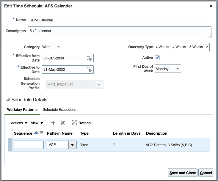 Mapping Schedule Generation Profile to Calendar