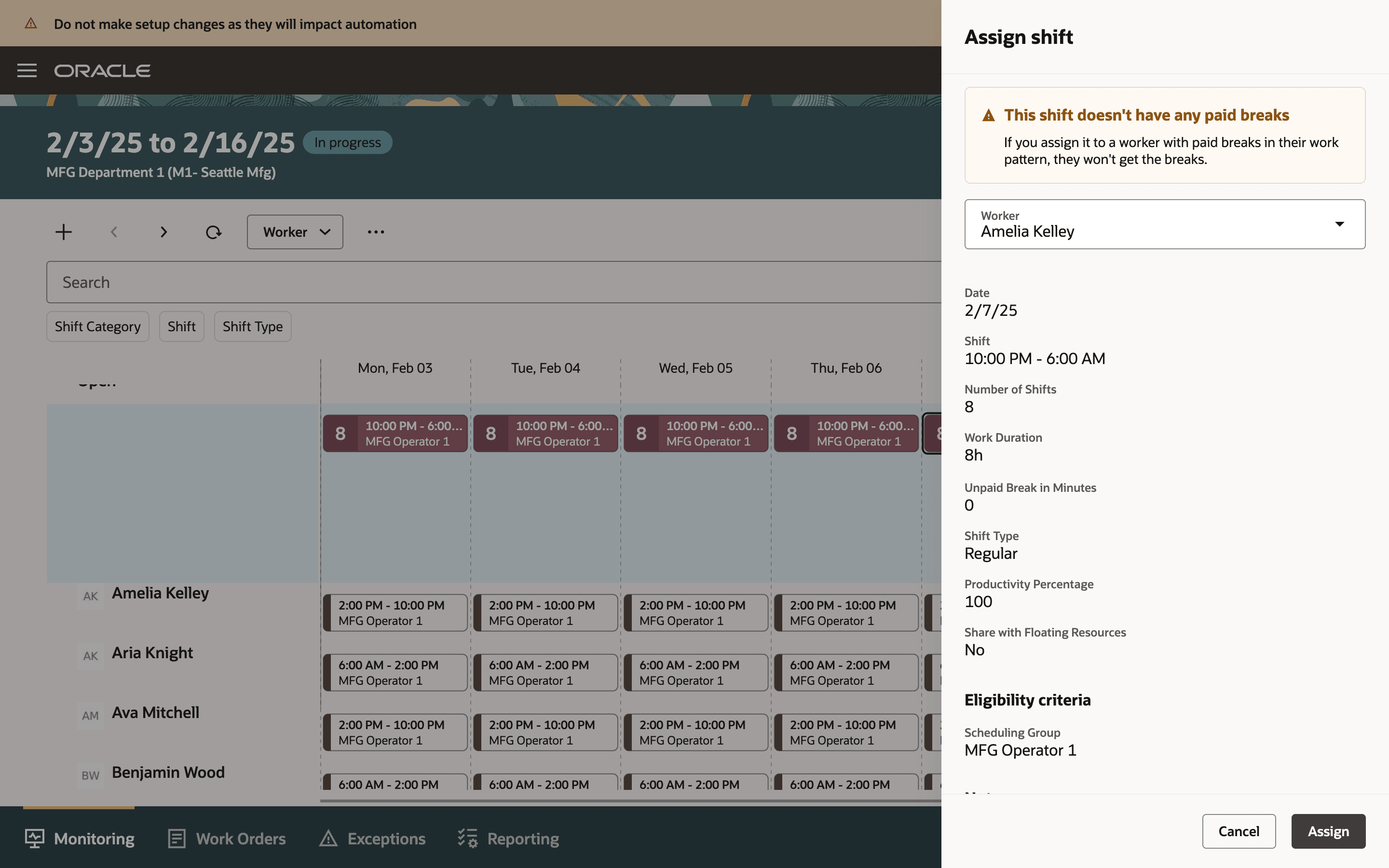 Override Worker Assignments in a Schedule