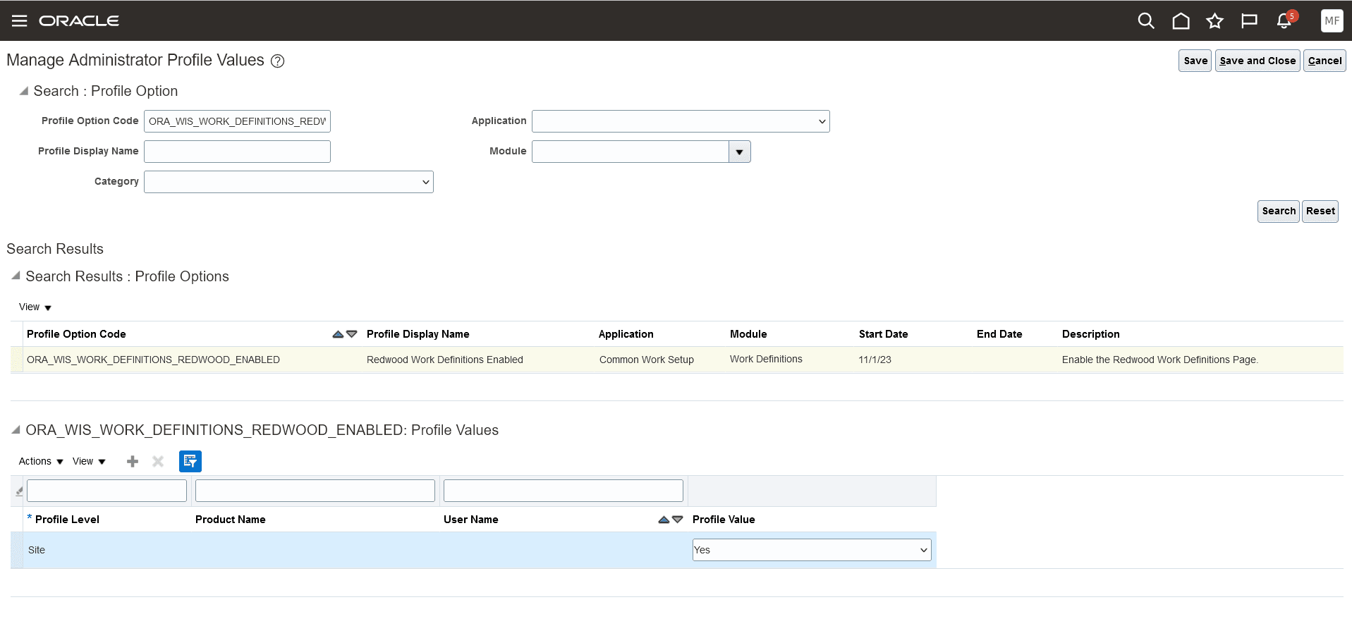 Profile Option for Accessing Work Definition Using Redwood Experience