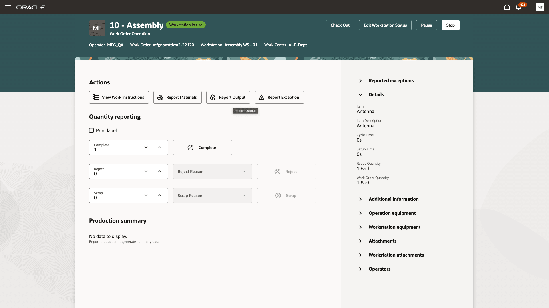 Report ad hoc and planned additional outputs when executing production at a workstation