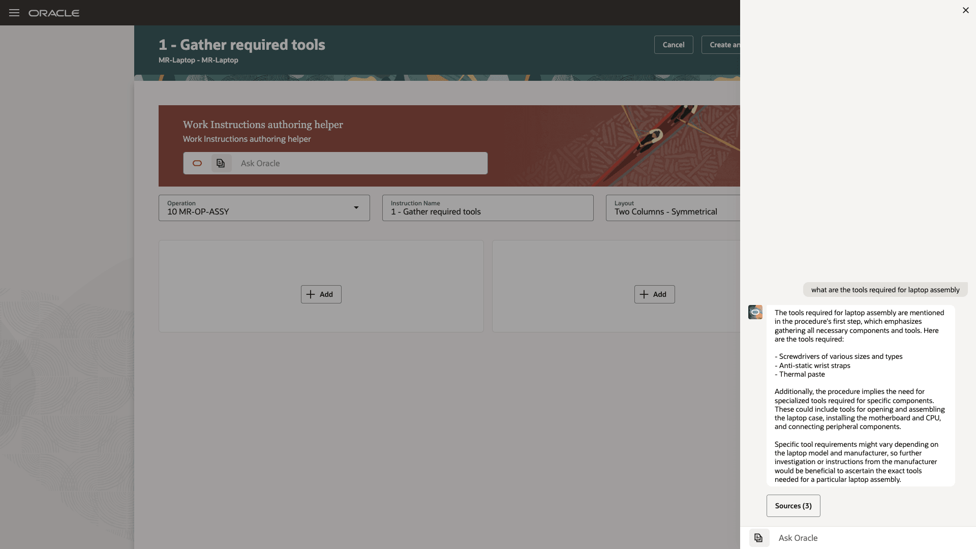 Using AI Agent to Help Create Work Instructions for an Operation