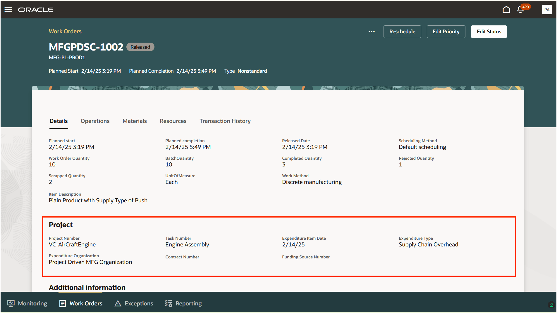 Project Details on the Details tab