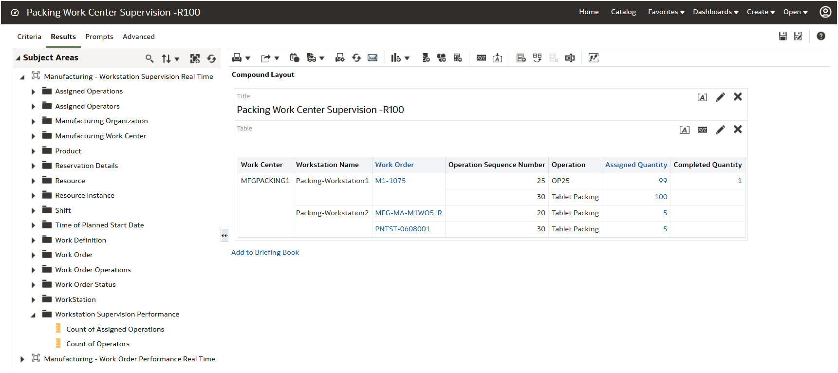 Workstation Supervision Real Time subject area